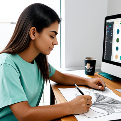 **

"A graphic designer working at a bright, modern studio, creating a logo for a new Brazilian coffee brand. She is fully clothed in a stylish yet modest outfit appropriate for a creative professional, surrounded by sketches, color palettes, and a computer displaying logo concepts. The scene is well-lit, showcasing her creative process. Safe for work, appropriate content, fully clothed, professional, perfect anatomy, natural pose, well-formed hands, proper finger count, natural body proportions."

**