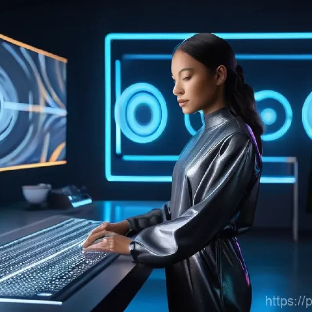 AI 아트 챌린지 - **"Future Artist's Collaborative Creation"**
    A young, focused female artist, dressed in a sleek ...