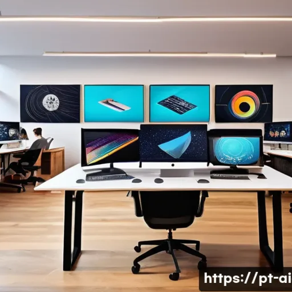 AI 예술과 애니메이션 배경 - A modern animation studio workspace in São Paulo, Brazil, featuring a diverse team of young artists ...