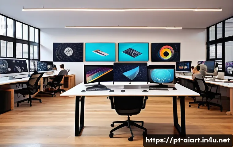AI 예술과 애니메이션 배경 - A modern animation studio workspace in São Paulo, Brazil, featuring a diverse team of young artists ...