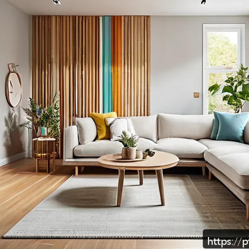 AI 예술과 공간 디자인 - A modern interior living room with multiple design variations displayed simultaneously, showcasing p...