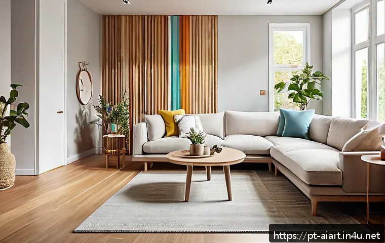 AI 예술과 공간 디자인 - A modern interior living room with multiple design variations displayed simultaneously, showcasing p...