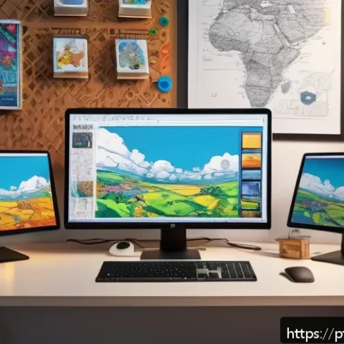 Home 31 AI 예술과 만화 스타일 변환 - A dynamic comic artist’s workspace featuring a digital tablet displaying colorful manga-style charac...