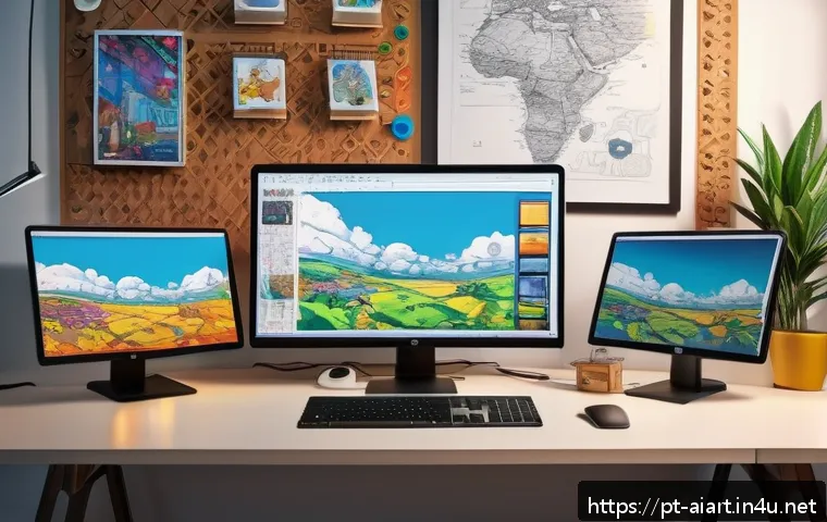 AI 예술과 만화 스타일 변환 - A dynamic comic artist’s workspace featuring a digital tablet displaying colorful manga-style charac...