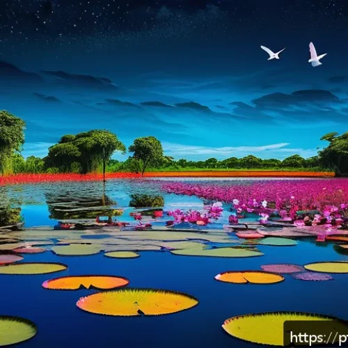 Home 28 AI 예술과 AI 기반 풍경화 - An abstract digital artwork depicting a dreamlike Brazilian Pantanal wetland, where natural elements...